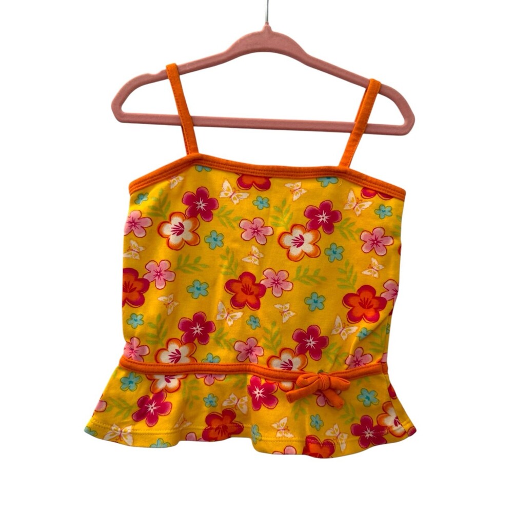 Vintage Y2K Kids Connection 24M Hawaiian Floral Tank Top Orange Yellow Pink
